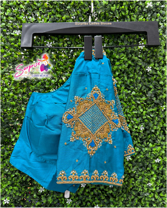 Designer handwork Ari work blouse Blue color