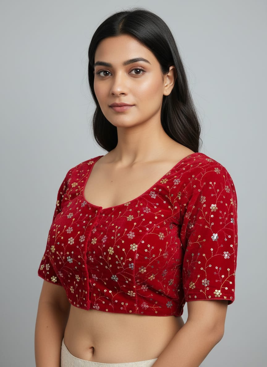 Velvet multicolour fancy blouse