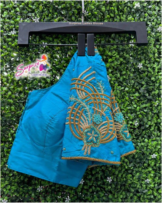Designer handwork Ari work blouse Blue color