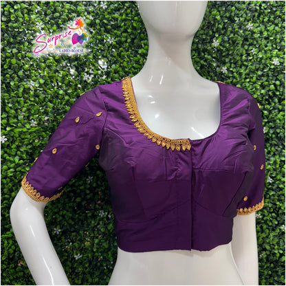 Designer handwork Ari work blouse Purple color