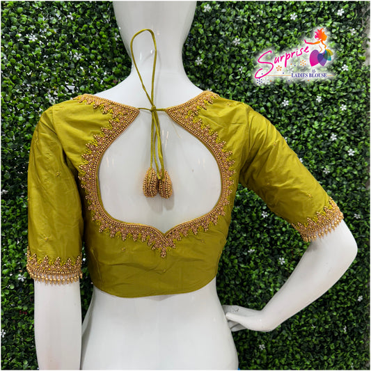 Designer handwork Ari work blouse Green color