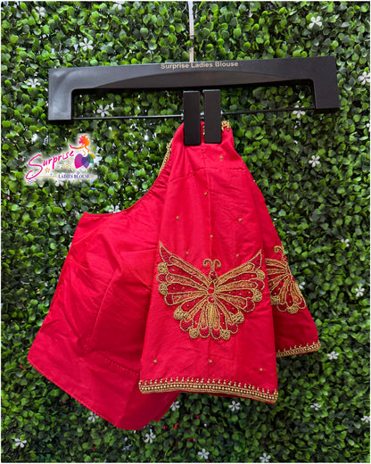 Designer handwork Ari work blouse Red color