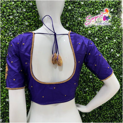 Designer handwork Ari work blouse blue color