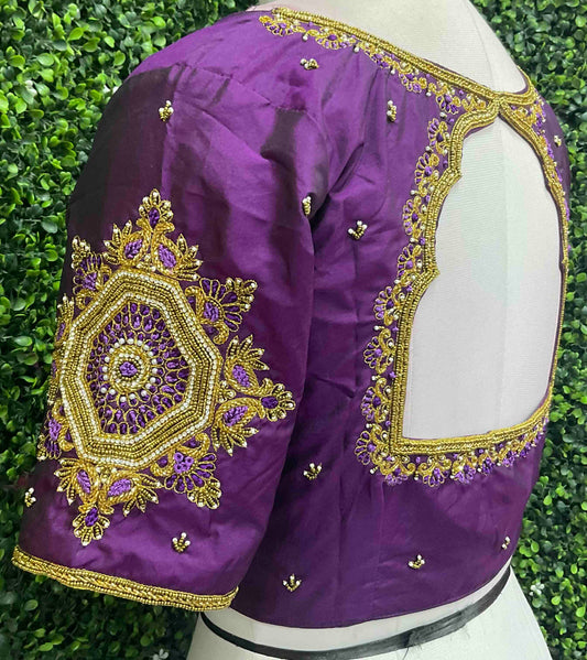 Handwork designer Ari work blouse purple color
