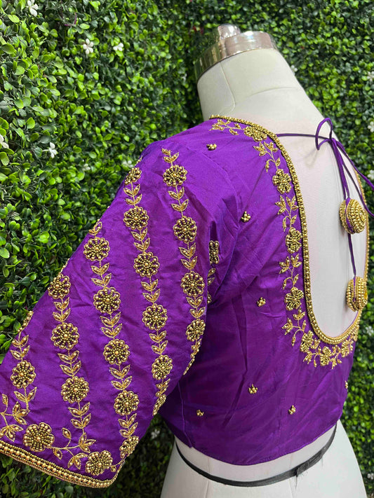 Handwork designer Ari work blouse purple color