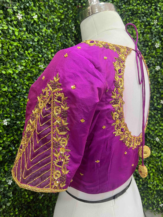 Handwork designer Ari work blouse purple color