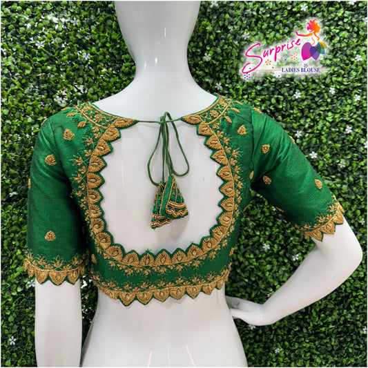 Designer handwork Ari work blouse Green color