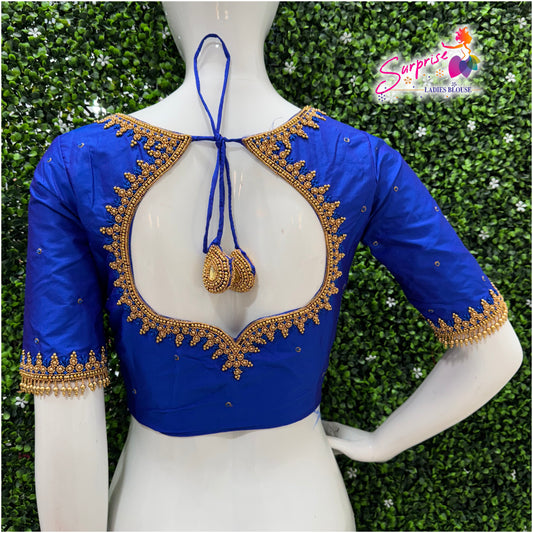 Designer handwork Ari work blouse Blue color