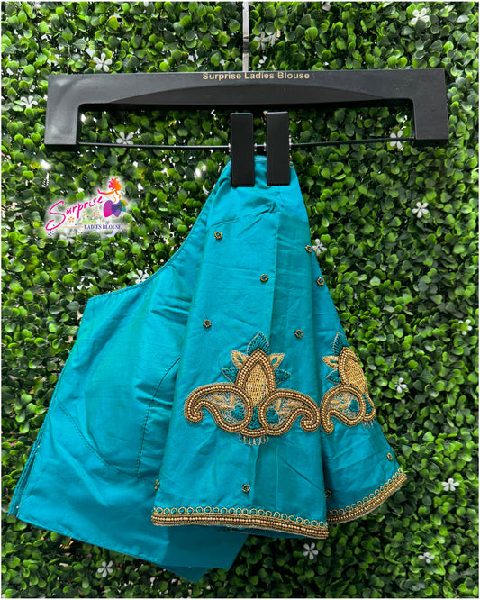 Designer handwork Ari work blouse Blue color
