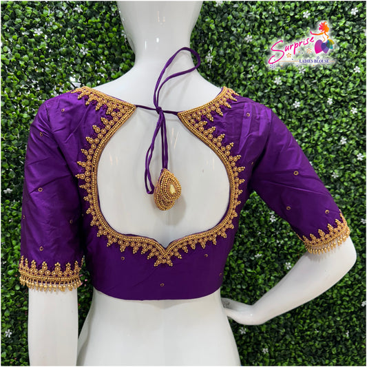Designer handwork Ari work blouse Purple color