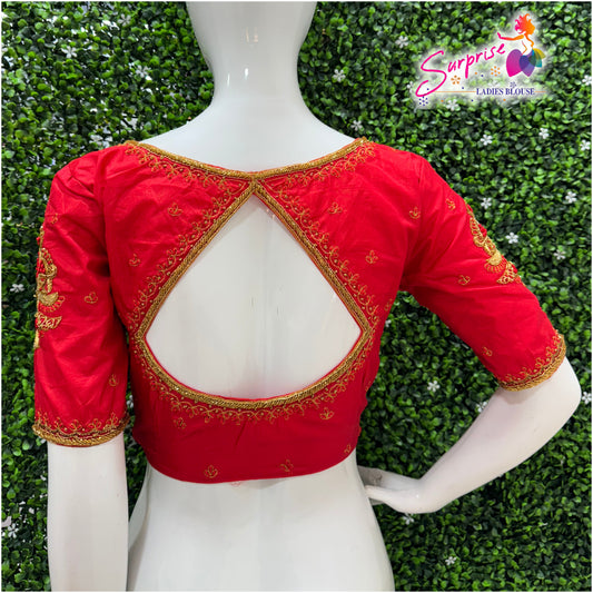 Designer handwork Ari work blouse Red color