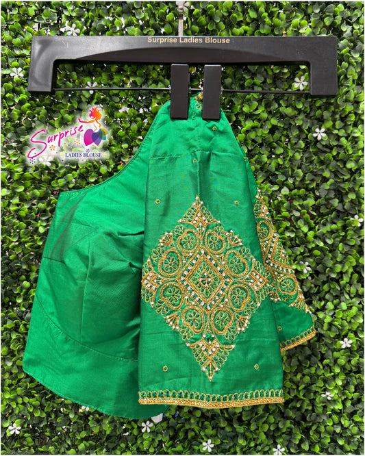 Designer handwork Ari work blouse Green color