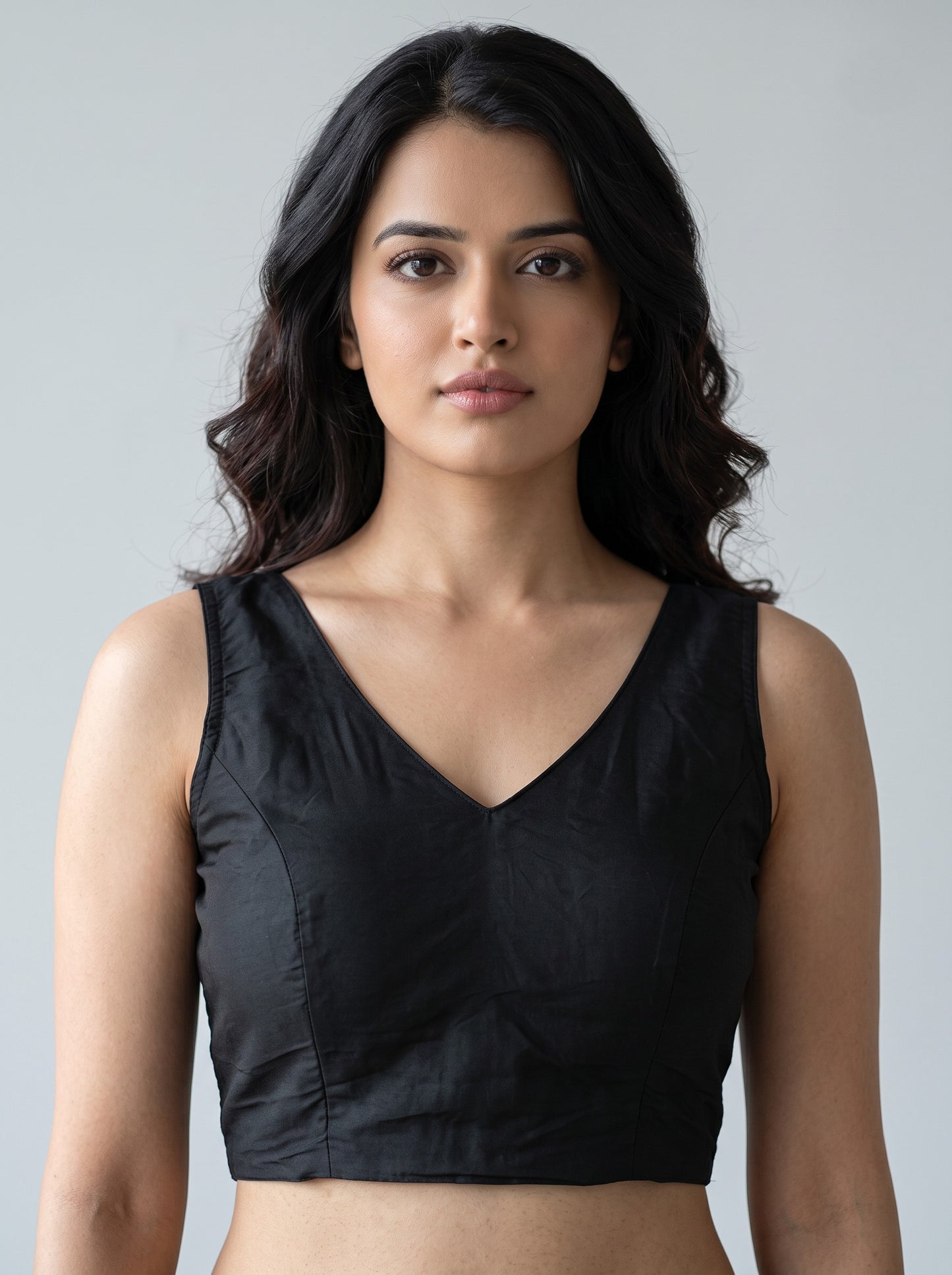 READY MADE SLEEVELESS SILK BLOUSE (BLACK)