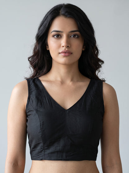 READY MADE SLEEVELESS SILK BLOUSE (BLACK)