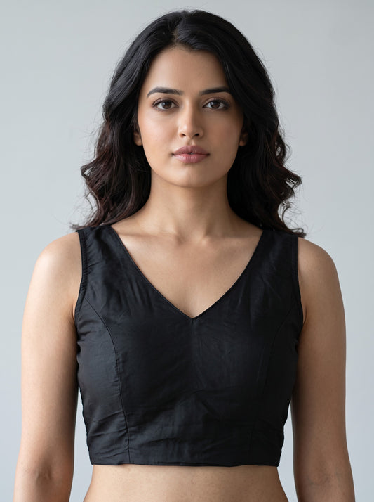 READY MADE SLEEVELESS SILK BLOUSE (BLACK)