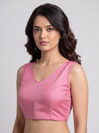 READY MADE SLEEVELESS SILK BLOUSE (BABY PINK)