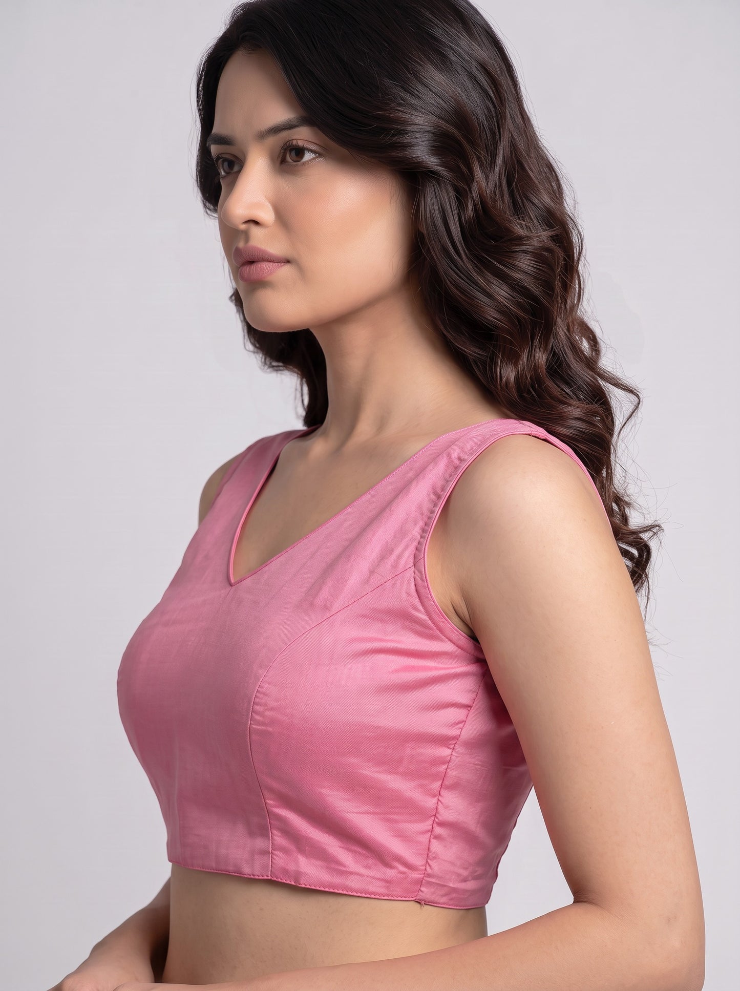 READY MADE SLEEVELESS SILK BLOUSE (BABY PINK)