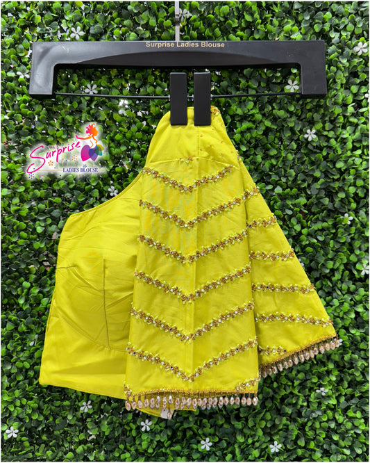 Designer handwork Ari work blouse yellow color