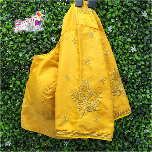 Machine work designer Readymade blouse yellow mustard color