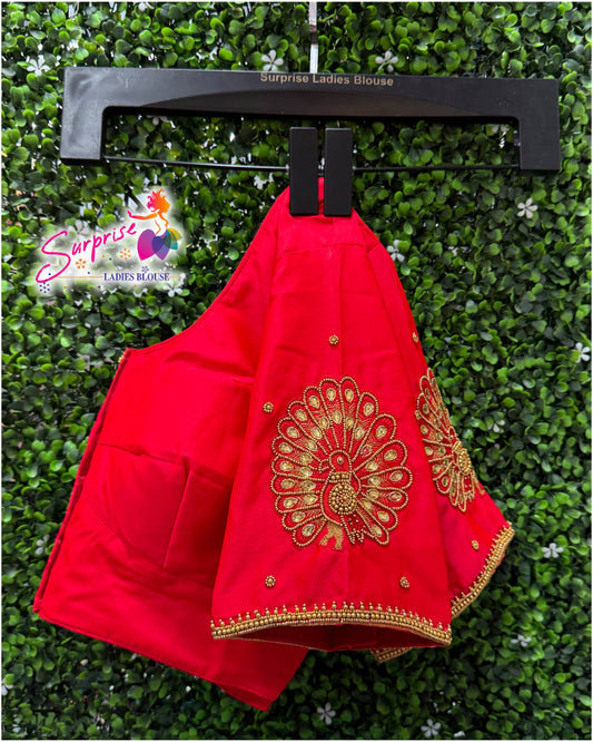 Designer handwork Ari work blouse Red color