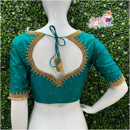 Designer handwork Ari work blouse Green color