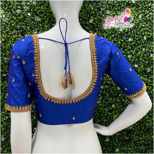 Designer handwork Ari work blouse Blue color