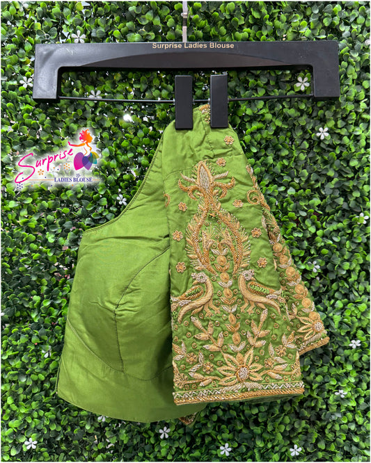 Designer handwork Ari work blouse Green color