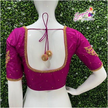 Designer handwork Ari work blouse Pink color