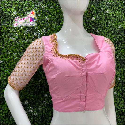 Designer handwork Ari work blouse Baby Pink color