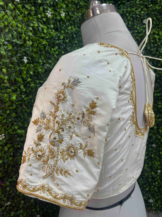 Handwork designer Ari work blouse Cream/ off white color