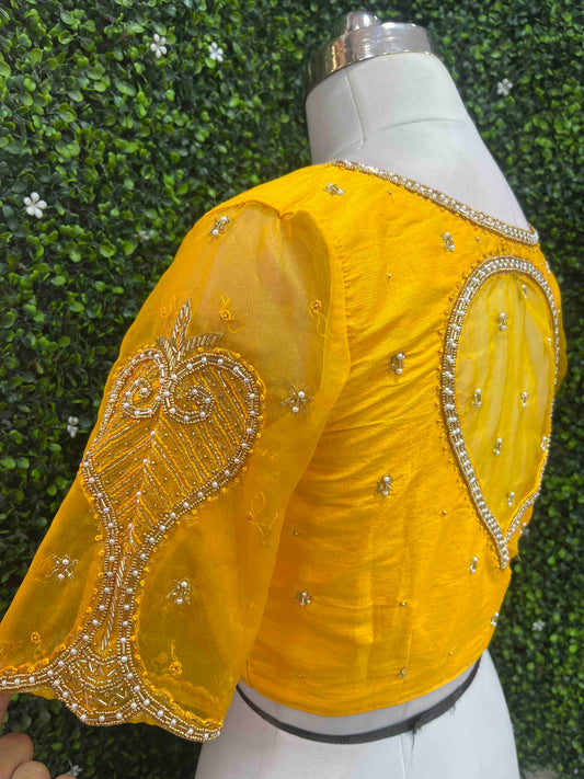 Handwork designer Ari work blouse yellow color