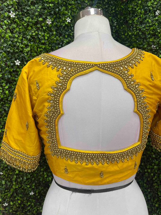 Handwork designer Ari work blouse yellow color