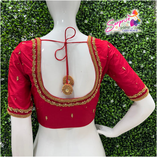 Designer handwork Ari work blouse Red color