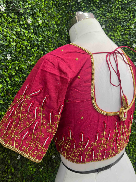 Handwork designer blouse Ari work  Maroon color
