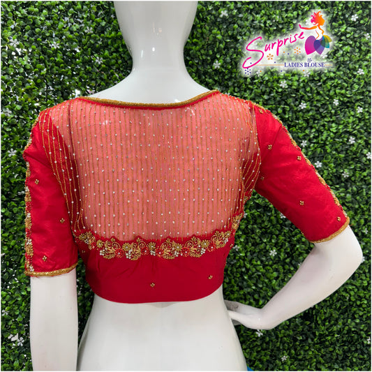 Designer handwork Ari work blouse Red color