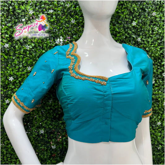 Designer handwork Ari work blouse Blue color