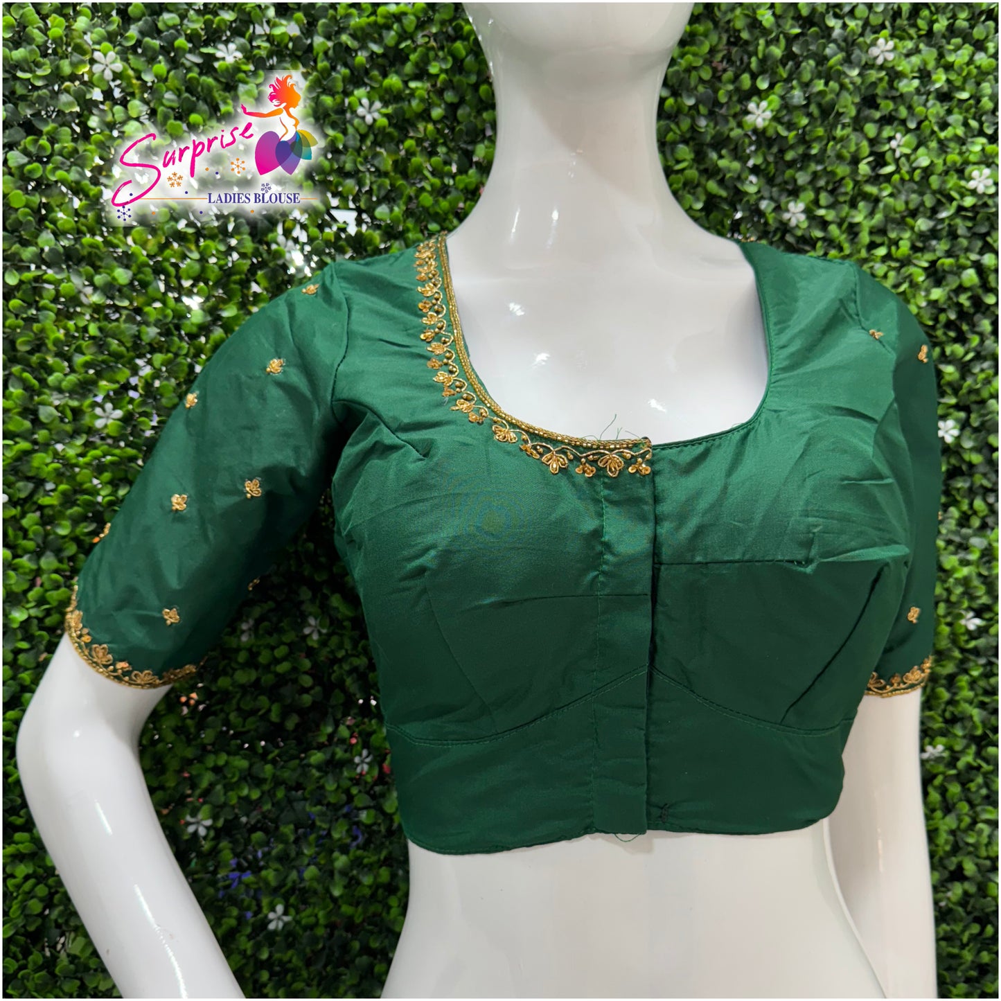 Handwork designer Ari work blouse  green color