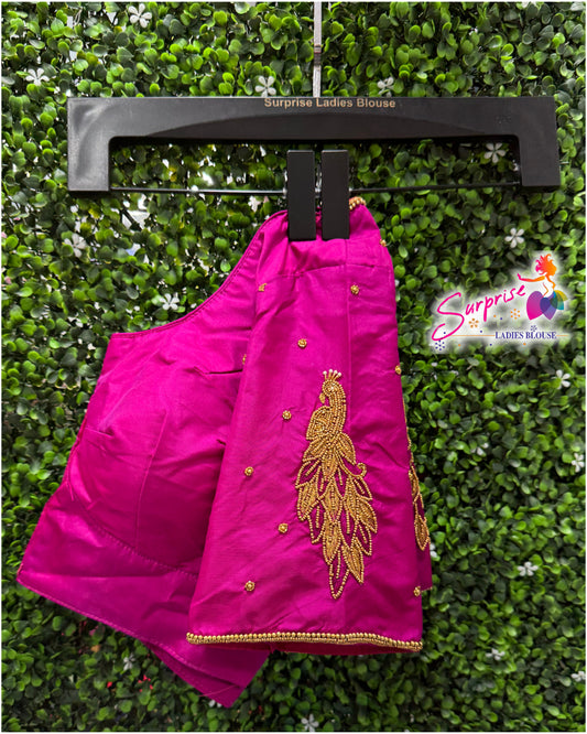 Designer handwork Ari work blouse Pink color