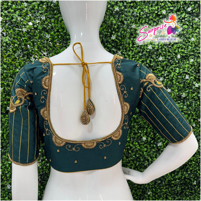 Handwork designer Ari work Readymade Blouse  Green color