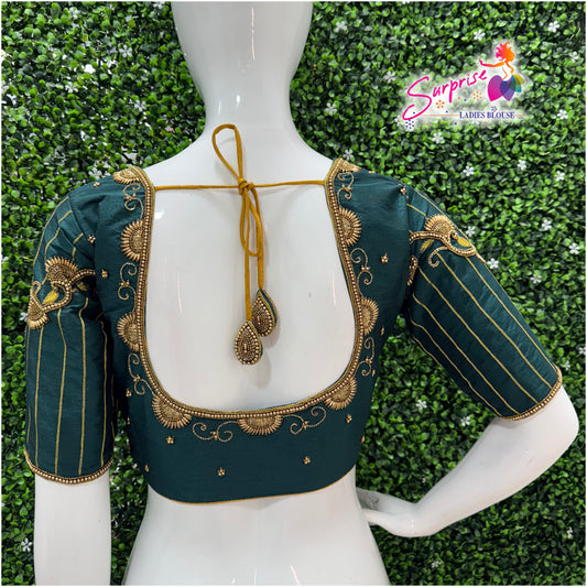 Handwork designer Ari work Readymade Blouse  Green color