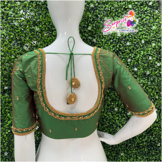 Designer handwork Ari work blouse Green color