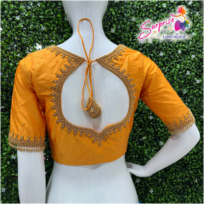 Designer handwork Ari work blouse Yellow mustard color