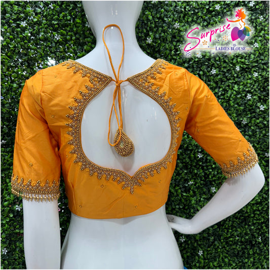 Designer handwork Ari work blouse Yellow mustard color
