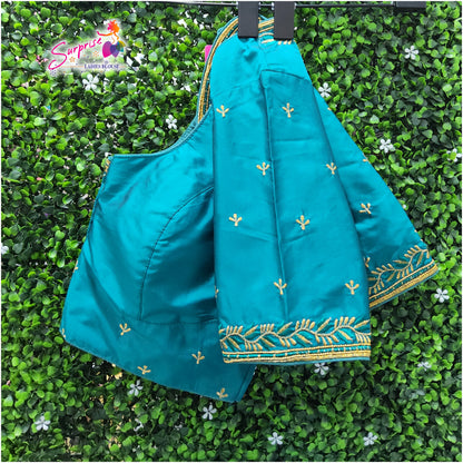 Machine work designer Readymade blouse blue color