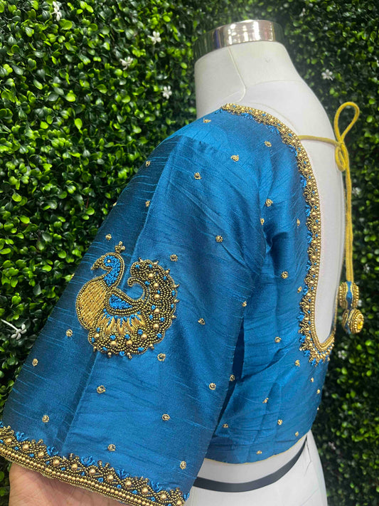 Handwork designer Ari work blouse blue color