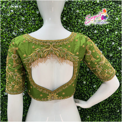 Designer handwork Ari work blouse Green color