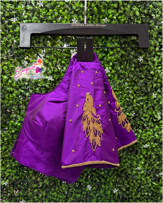 Designer handwork Ari work blouse purple color