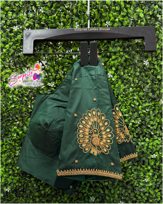Designer handwork Ari work blouse Green color