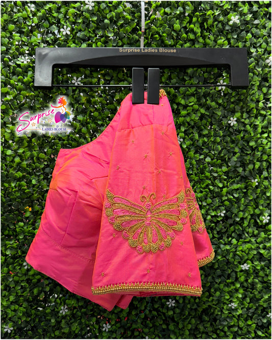 Designer handwork Ari work blouse Pink color