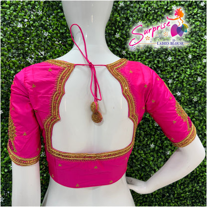 Handwork designer Ari work Readymade Blouse  Pink color